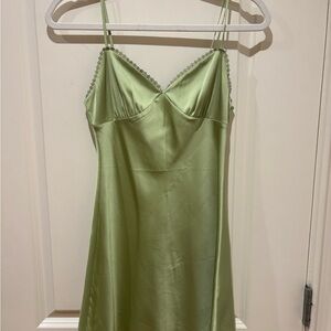 Sunday Best Green Satin Slip Dress